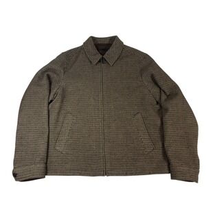 UNIQLO Men Single Collar Short Blouson Houndstooth Harrington Jacket Brown Sz M